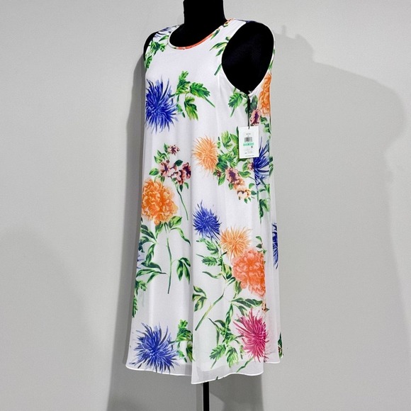 Calvin Klein NWT Elegant CREAM/LILAC Trapeze Floral Printed Chiffon Gown, size 8 - Picture 5 of 11